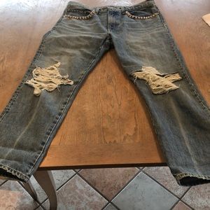 Rhinestone-enhanced boyfriend distressed jeans